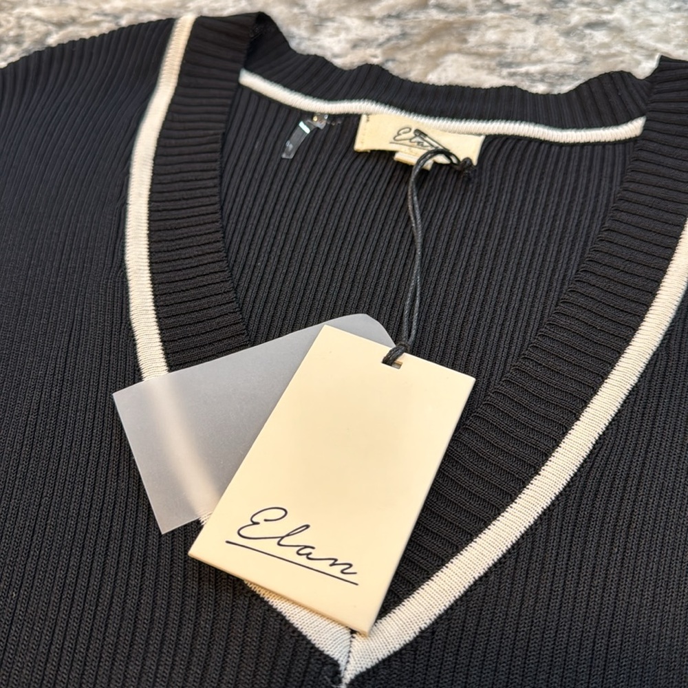 Elan | Wyonna Classic V-Neck Sweater in Black White Size M Medium - Picture 9 of 11